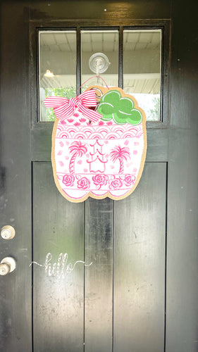Pumpkin Door Hanger in Pink Chinoiserie