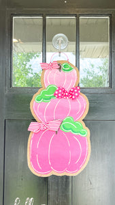 Pumpkin Stack Door Hanger in Pink