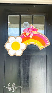 Retro Flower Rainbow Burlap Door Hanger