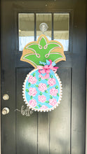 Load image into Gallery viewer, Burlap Pineapple Door Hanger - Lilly First Impressions Inspired Floral (Large/Turquoise &amp; Pink)