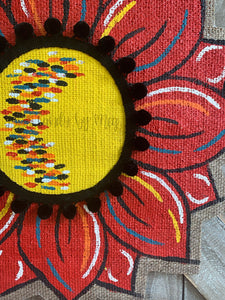 Burlap Sunflower Door Hanger - Red Fall Round Sunflower