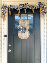 Load image into Gallery viewer, Easter Bunny Burlap Door Hanger Farmhouse Style with Buffalo Check Bow