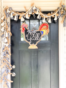 Painted Rooster Door Hanger - Hey Y'all