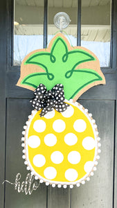 Burlap Pineapple Door Hanger (Large/Yellow/Polka Dot)