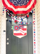 Load image into Gallery viewer, Fourth of July Burlap Door Hanger - Floral Welcome Banner