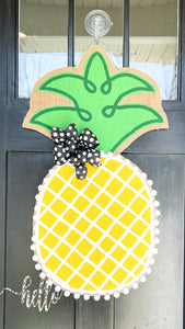 Burlap Pineapple Door Hanger (Large/Yellow/Criss Cross)