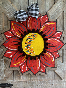 Burlap Sunflower Door Hanger - Red Fall Round Sunflower