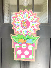 Load image into Gallery viewer, Burlap Sunflower Door Hanger - Small White Spring/Summer in Flowerpot