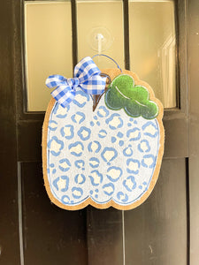 Pumpkin Door Hanger - Chinoiserie Blue Leopard Pumpkin