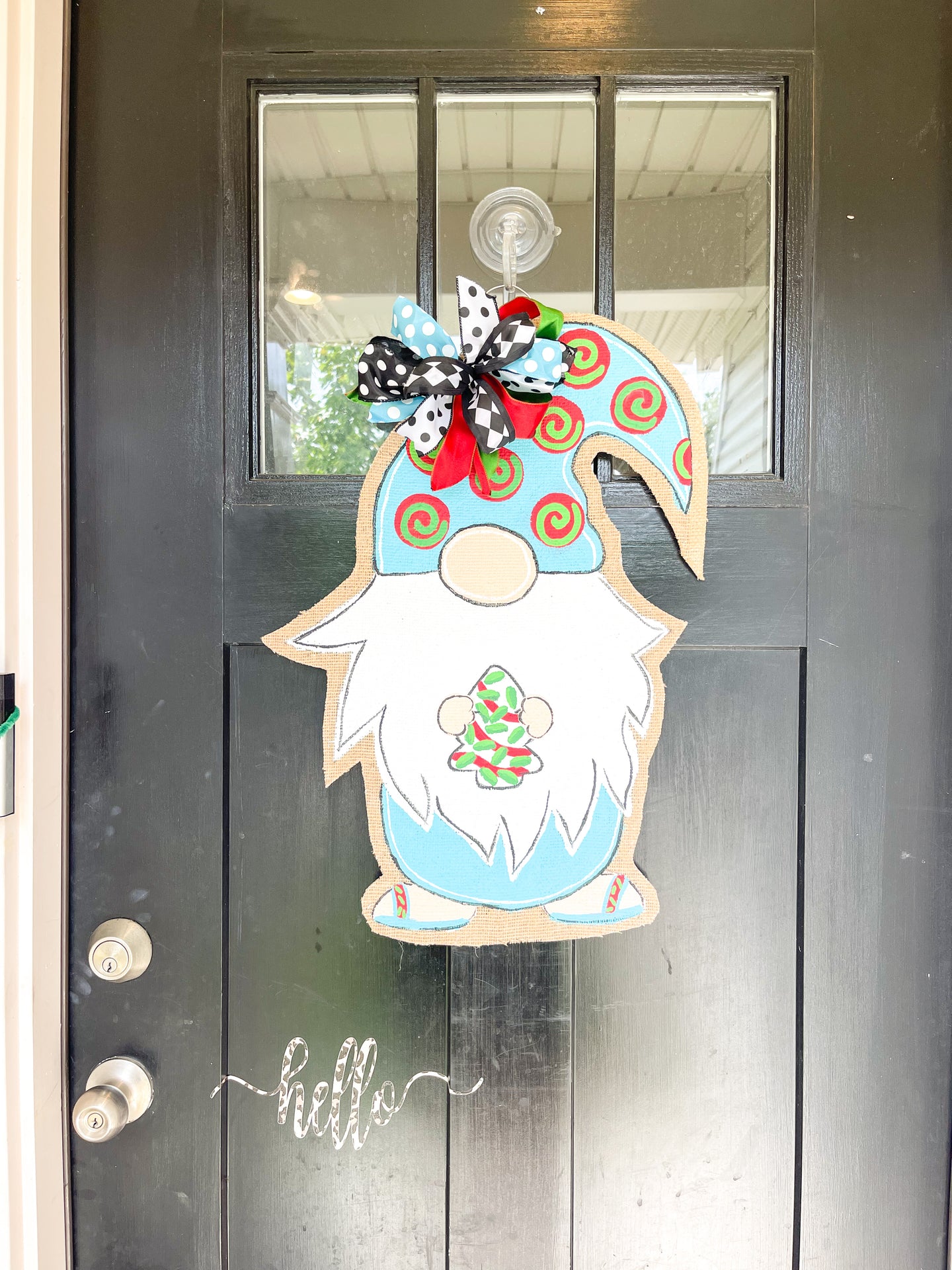 Christmas Cake Gnome Burlap Door Hanger