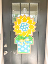 Load image into Gallery viewer, Burlap Sunflower Door Hanger - Large Yellow Spring/Summer in Flowerpot