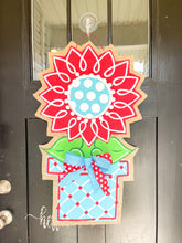 Load image into Gallery viewer, Burlap Sunflower Door Hanger - Large Red Spring/Summer in Flowerpot