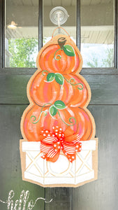 Door Hanger Pumpkin Topiary - Medium Orange