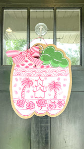 Pumpkin Door Hanger in Pink Chinoiserie