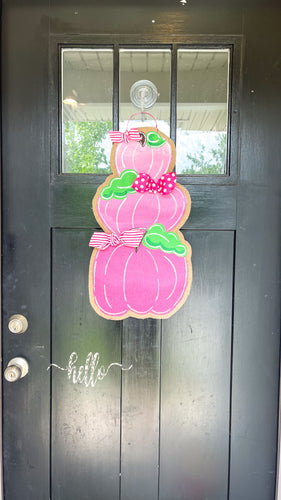 Pumpkin Stack Door Hanger in Pink