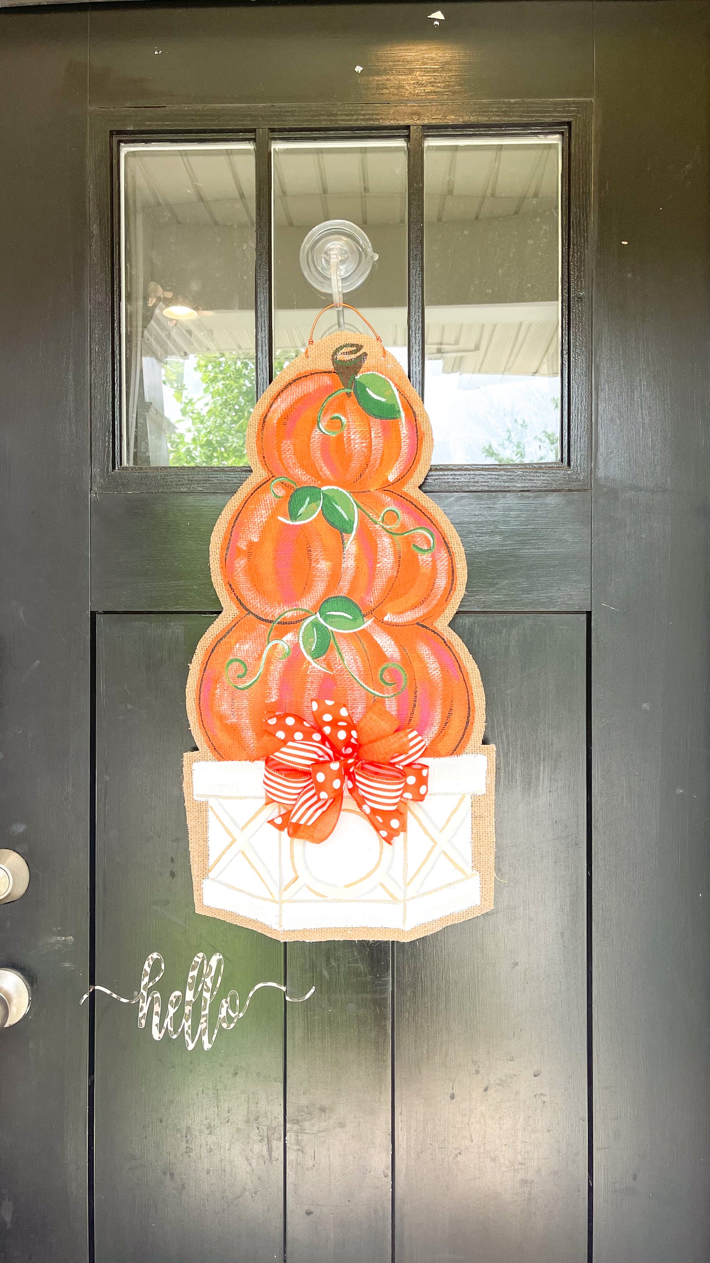 Door Hanger Pumpkin Topiary - Medium Orange