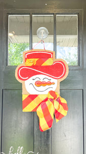 Small Jolly Snowgal in Red with Harvest Gold Plaid