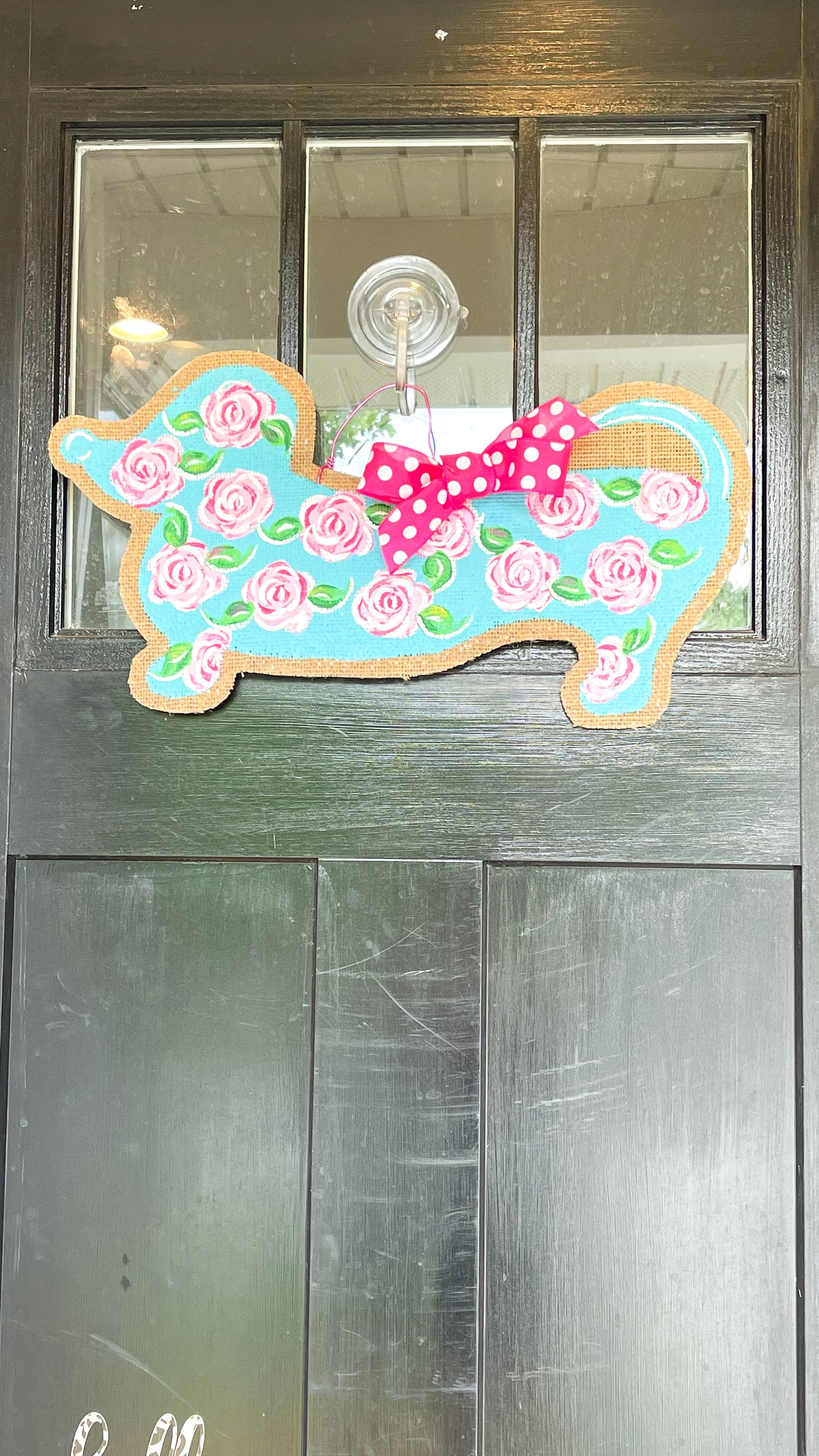 Dog Door Hanger - Doxie in Turquoise Floral