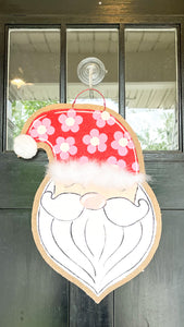 Retro Flower Santa Burlap Door Hanger