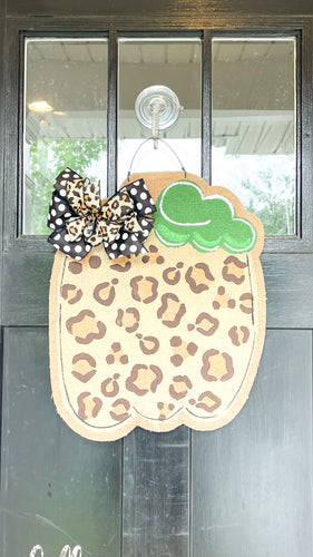 Burlap Pumpkin Door Hanger - Leopard