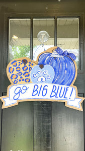 Burlap Pumpkin Trio Door Hanger - Go Big Blue
