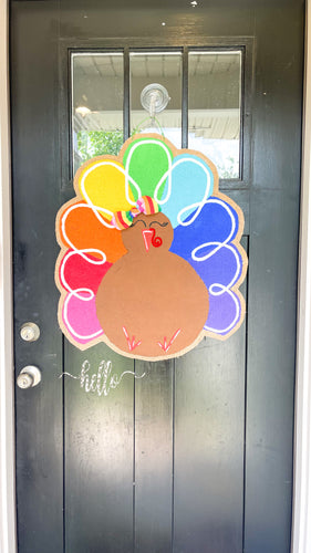 Large Thanksgiving Turkey Door Hanger -  Colorful