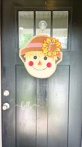 Fall Burlap Door Hanger - Small Scarecrow