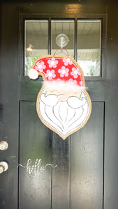 Retro Flower Santa Burlap Door Hanger