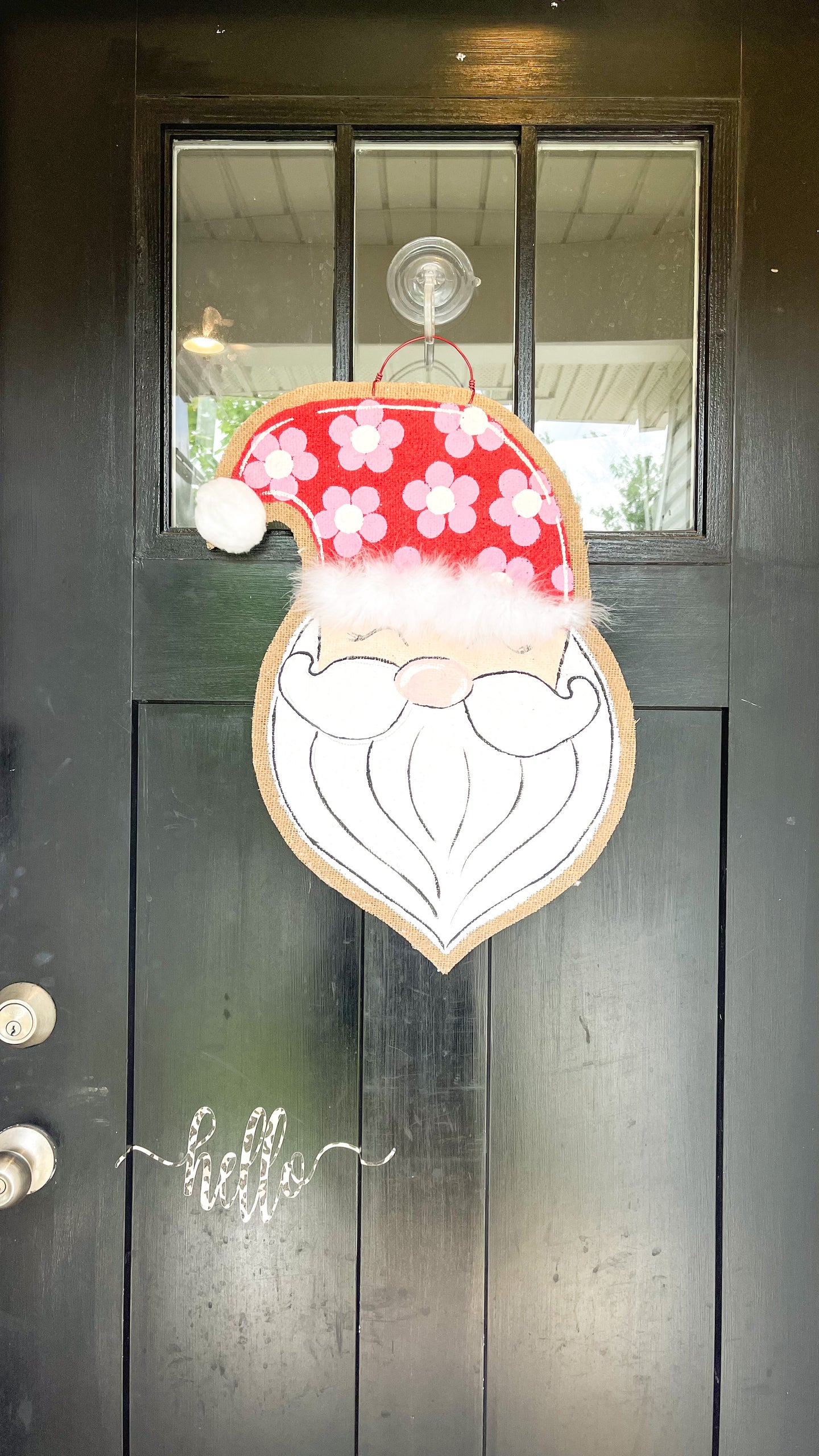 Retro Flower Santa Burlap Door Hanger