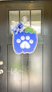 Burlap Pumpkin Door Hanger - Royal Blue Cat Paw