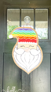 Rainbow Santa Burlap Door Hanger