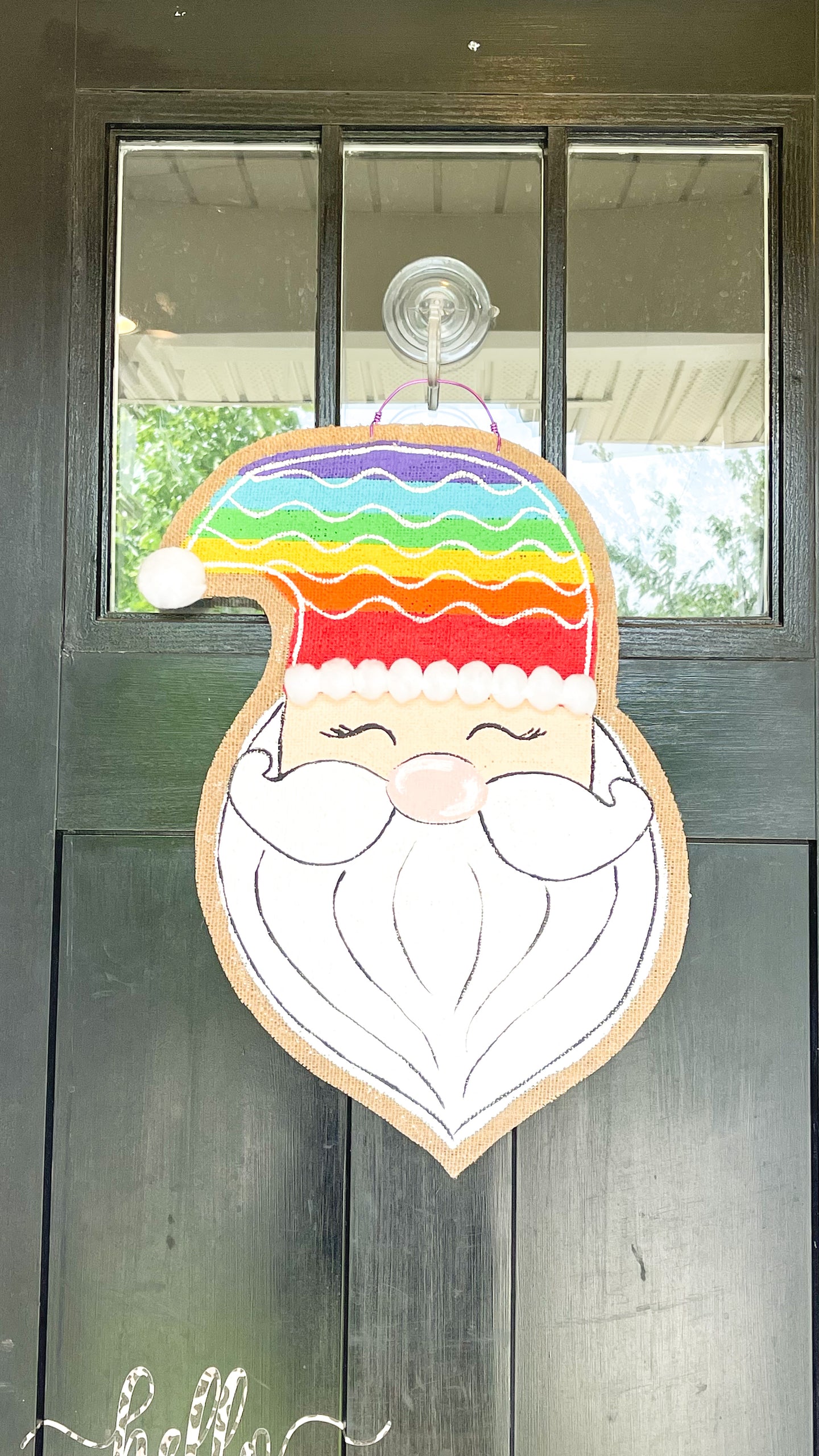 Rainbow Santa Burlap Door Hanger