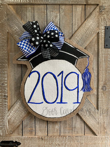 graduation cap door hanger with 2019 and royal blue bow
