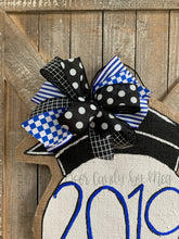 Load image into Gallery viewer, graduation cap door hanger with 2019 and royal blue bow