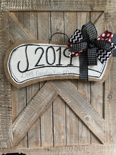 Load image into Gallery viewer, Graduation Door Hanger Diploma in Maroon that says 2019 with bow