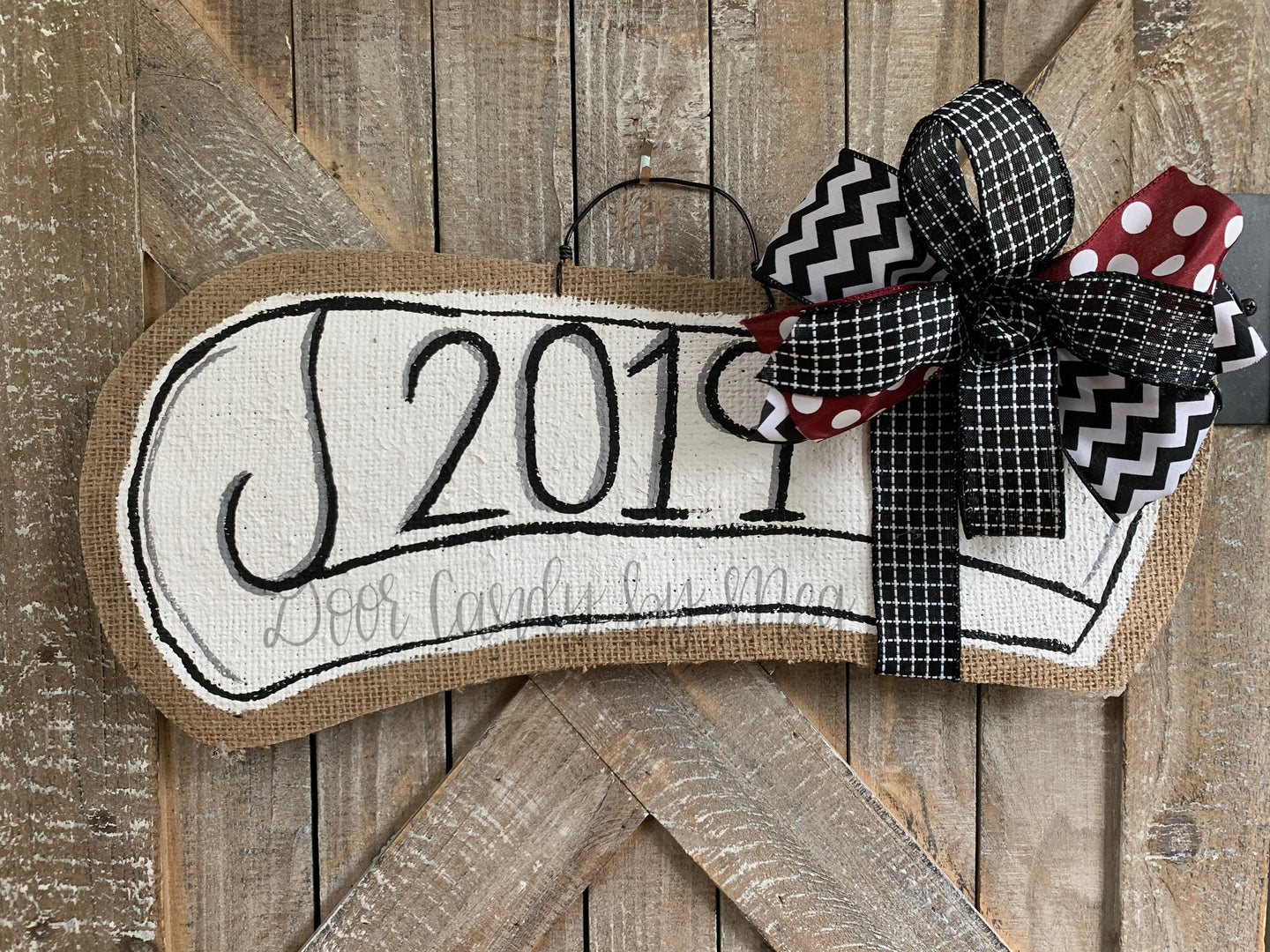 Graduation Door Hanger Diploma in Maroon that says 2019 with bow