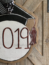 Load image into Gallery viewer, graduation cap door hanger with maroon and black bow