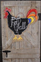 Load image into Gallery viewer, doorcandybymeg burlap door hangers - painted rooster door hanger, chicken burlap door hanger