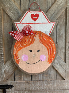 Whimsical Nurse Door Hanger - Red Hair