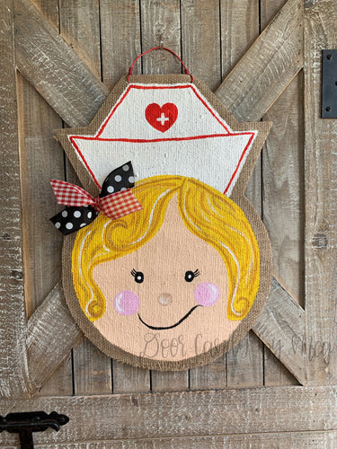 Whimsical Nurse Door Hanger - Blonde Hair