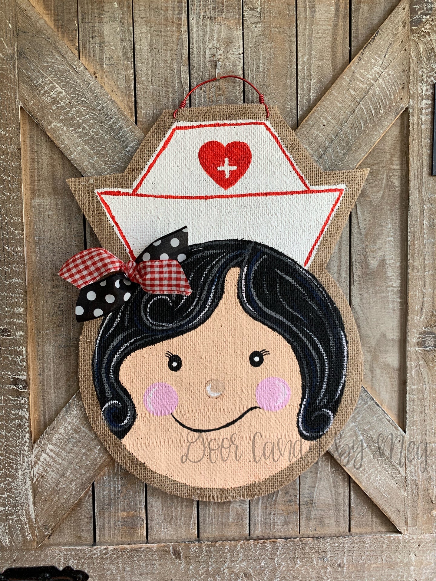 Whimsical Nurse Door Hanger - Black Hair