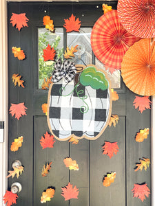 Burlap Pumpkin Door Hanger -  Buffalo Check Pumpkin in Black