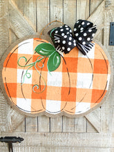 Load image into Gallery viewer, Burlap Pumpkin Door Hanger -  Buffalo Check Pumpkin in Orange