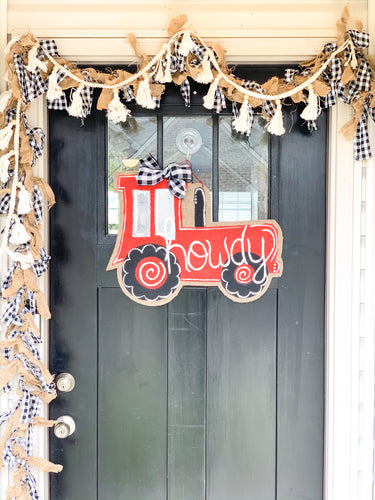 Howdy Red Tractor Door Hanger