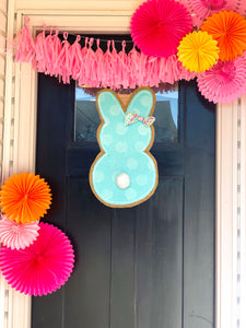 Easter Bunny Burlap Door Hanger in turquoise