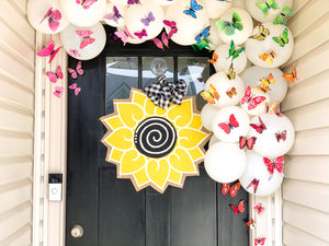 Sunflower Door Hanger - Round Yellow and Black Summer