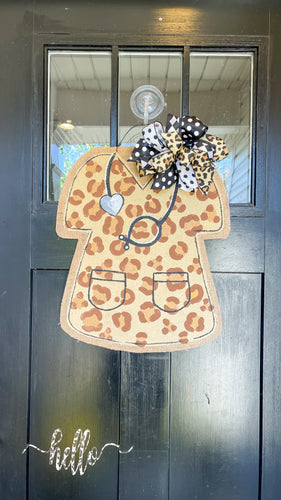 Medical Professional Door Hanger - Leopard Scrubs
