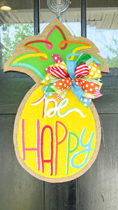 Be Happy Rainbow Pineaple Door Hanger in Yellow