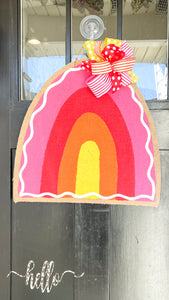 Pink Rainbow Burlap Door Hanger