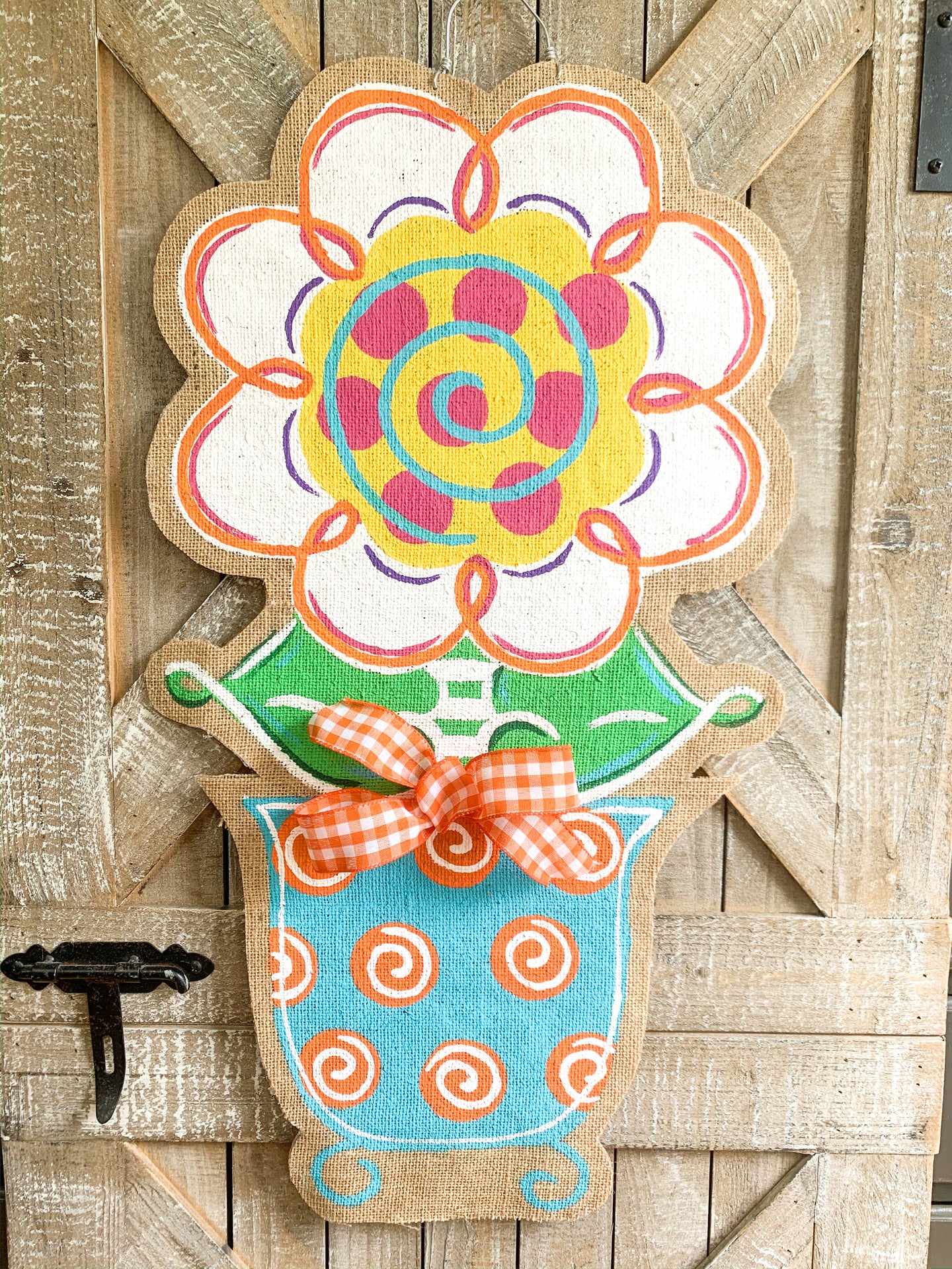 Burlap Flower Door Hanger - Stacey Spring Flower in Multi Color